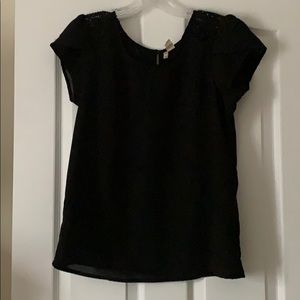 Simple capped sleeve black blouse